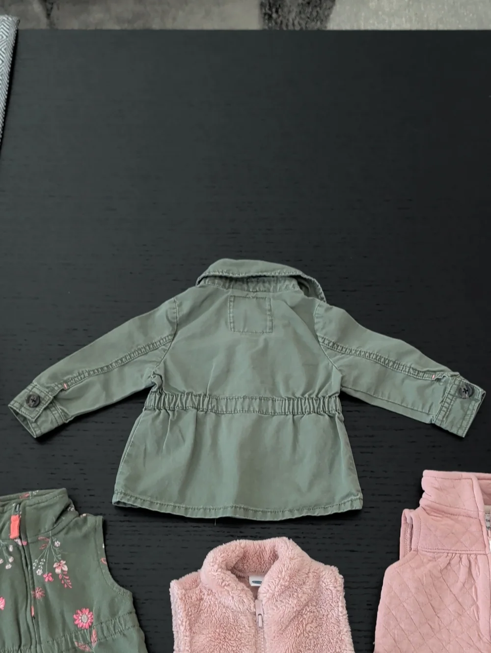 Lot 4 Olive Green Utility Jacket Faux Fur Vest Pink 9 / 12 Months Girl Pink